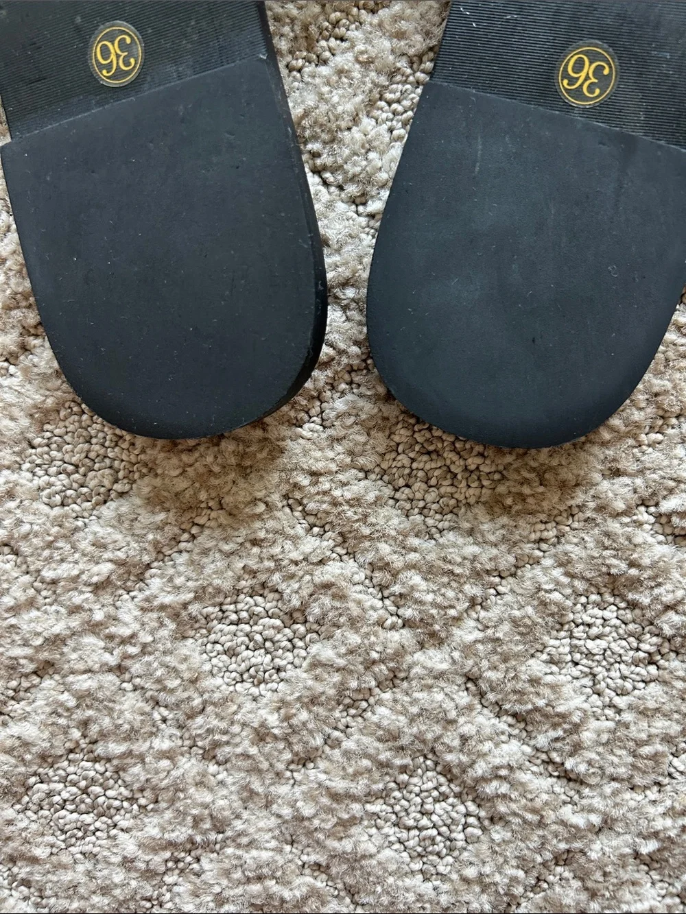 V logo Inspired Black Slide Sandals with Gold Logo Accent. Worn twice. Like new